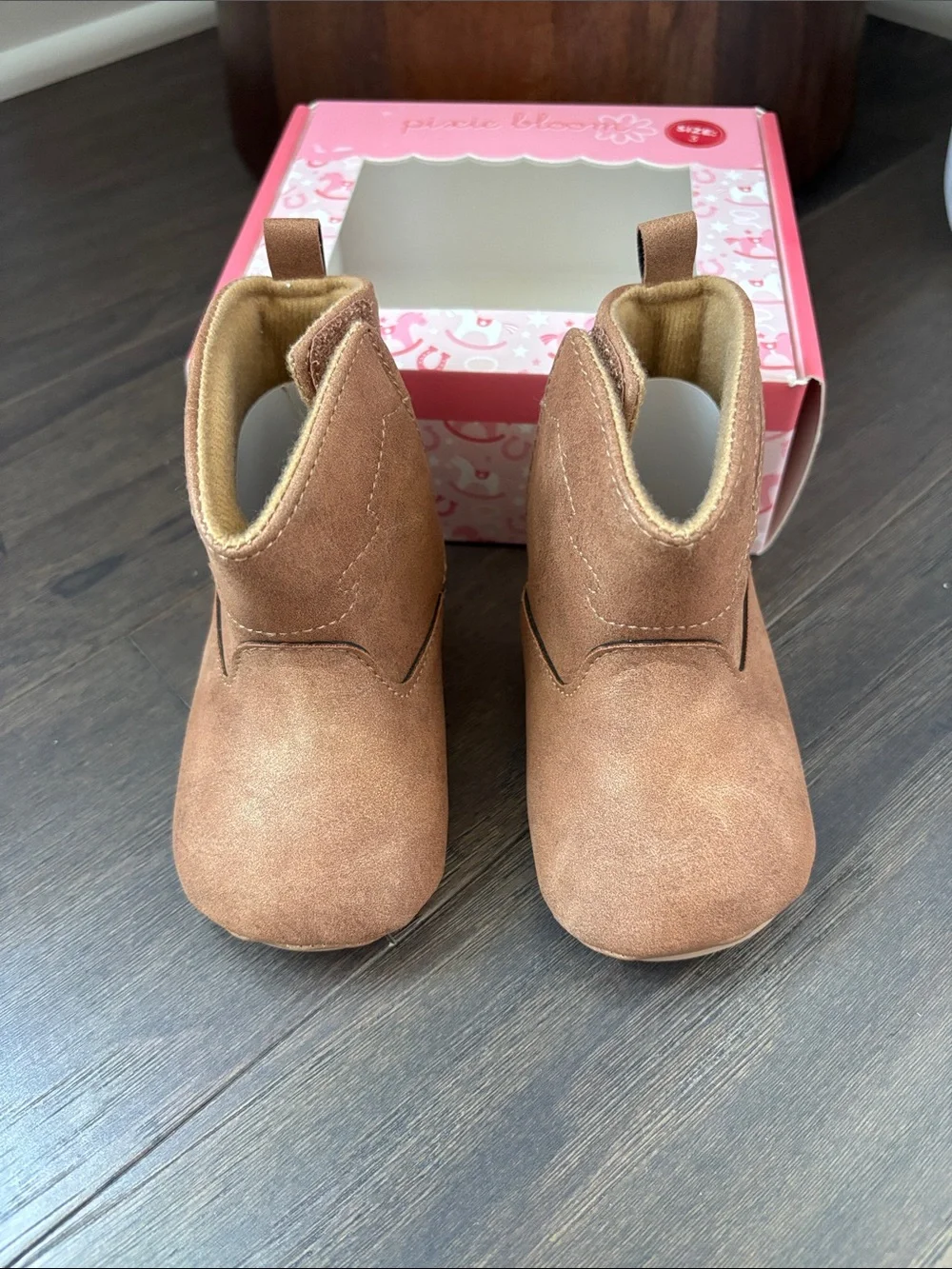 Pixie Bloom Cowboy booties,soft side metallic gold accent,Velcro, pull on tab